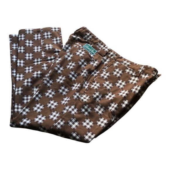Bogey Boys Brown Big Checkered Flat Front Golf Pants Straight Leg Men's Size 34 - Picture 3 of 15